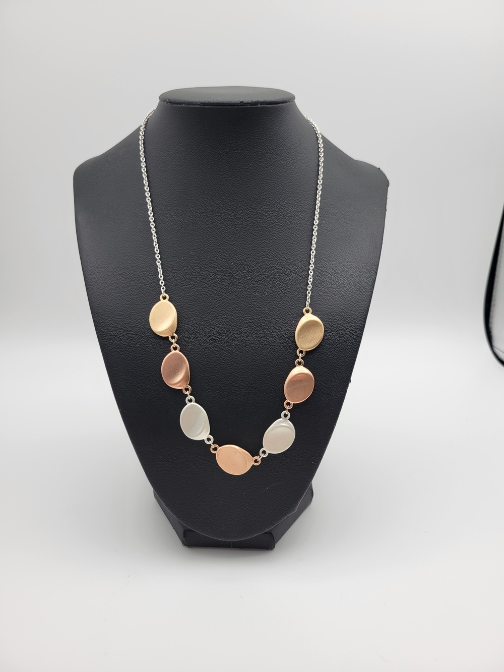 Tri-Tone Oval Disc Necklace - Gold, Rose Gold, Silver